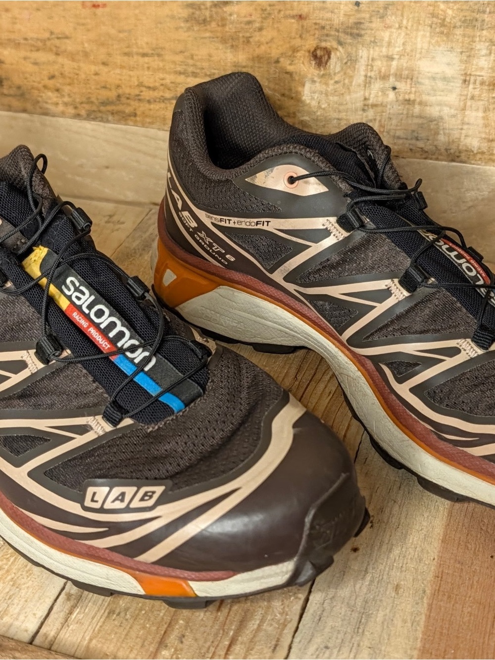 Salomon Men's Black, Brown and Cream XT-6 Trail Running Shoes
